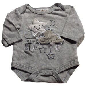 👣 5/$25 - Grey Long Sleeve "Little Star" Onesie w/ Star & Cloud Appliques